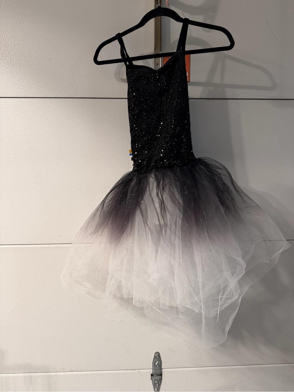Weissman Black to White Ombre Sparkle Tulle Dress